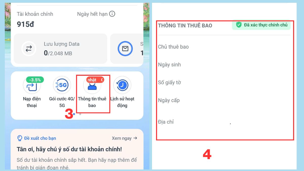 Kiểm tra thông tin thuê bao