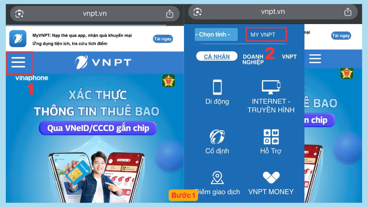 Truy cập vào website VNPT và chọn mục My VNPT