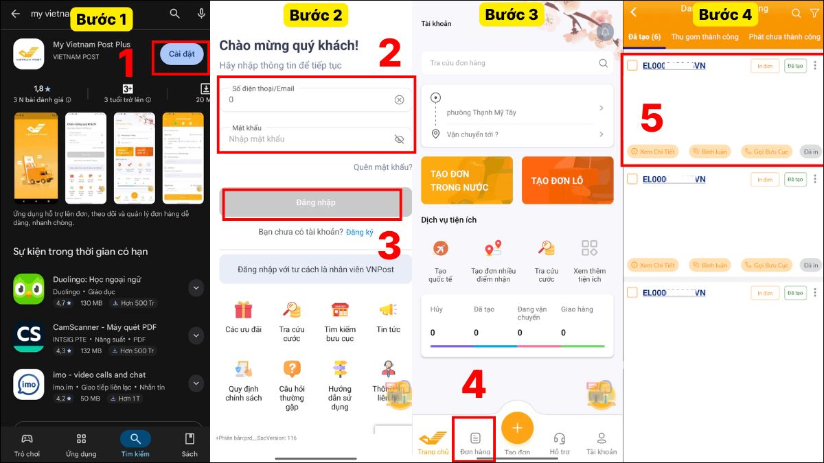 Tra cứu mã vận đơn qua app