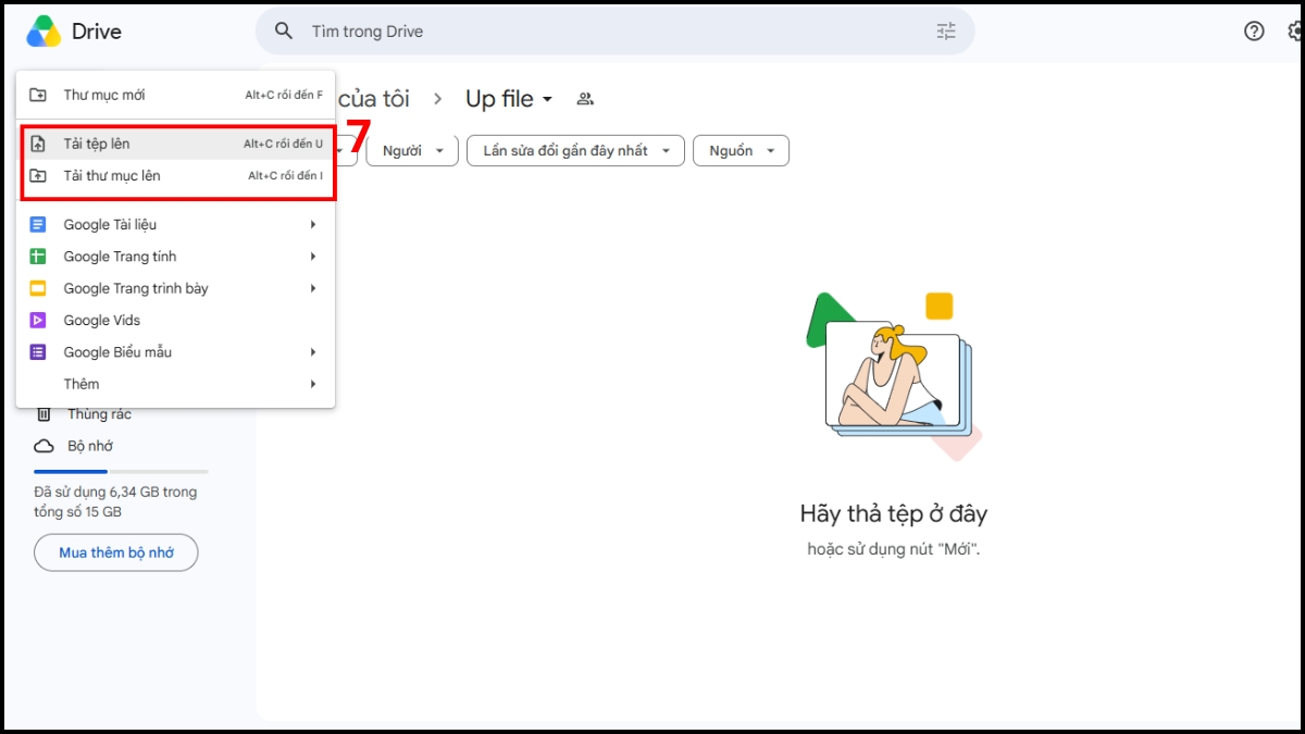 Nhấn Tải tệp lên hoặc Tải thư mục lên