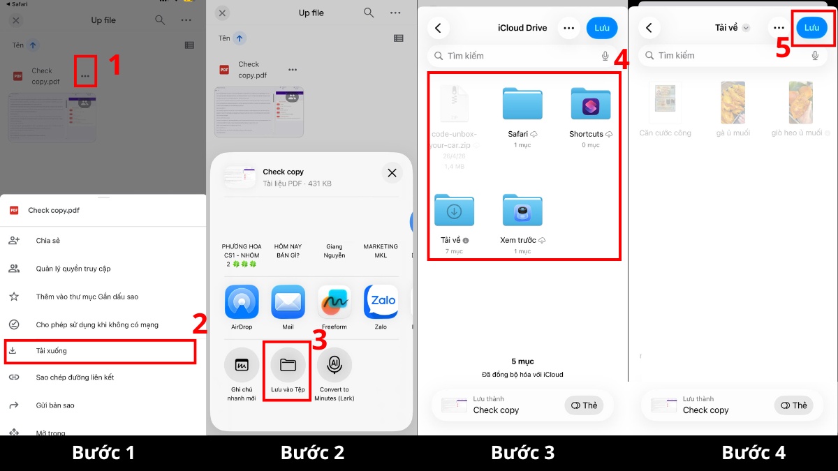 Thao tác tải tệp xuống trên iPhone