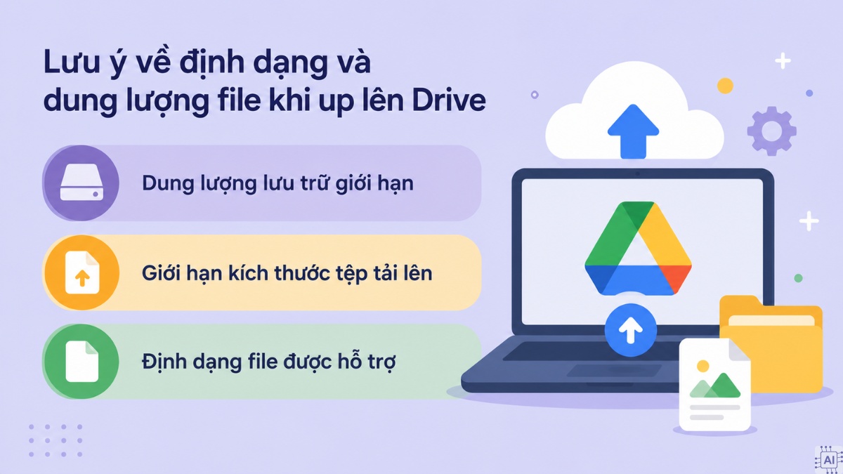 Một số lưu ý về định dạng và dung lượng file khi tải lên Drive