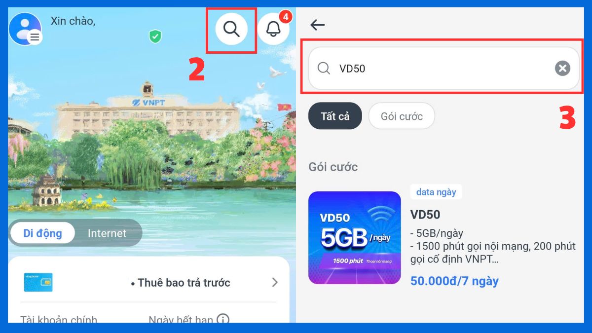 Tìm kiếm và nhập VD50