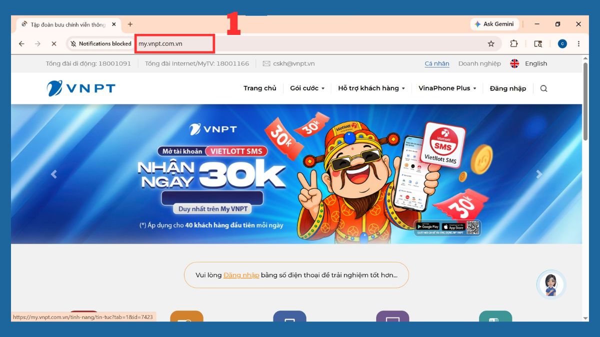 Truy cập trang web VNPT