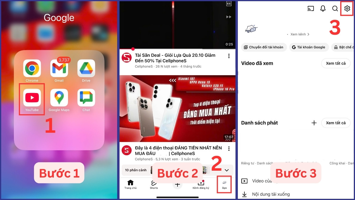 Mở ứng dụng Youtube trên iPhone và vào mục Cài đặt