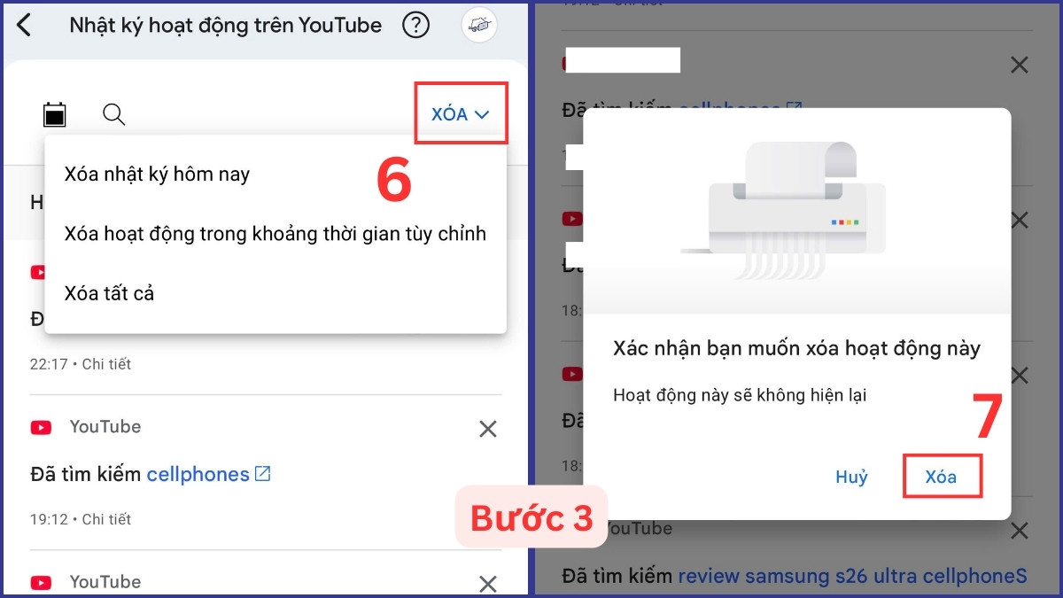 Dọn dẹp nhật ký tìm kiếm YouTube qua điện thoại