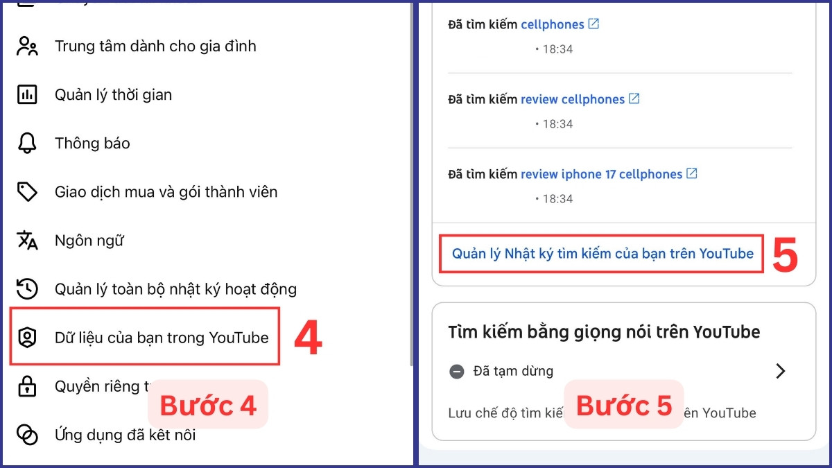 Tìm đến mục Quản lý Nhật ký tìm kiếm của bạn trên YouTube