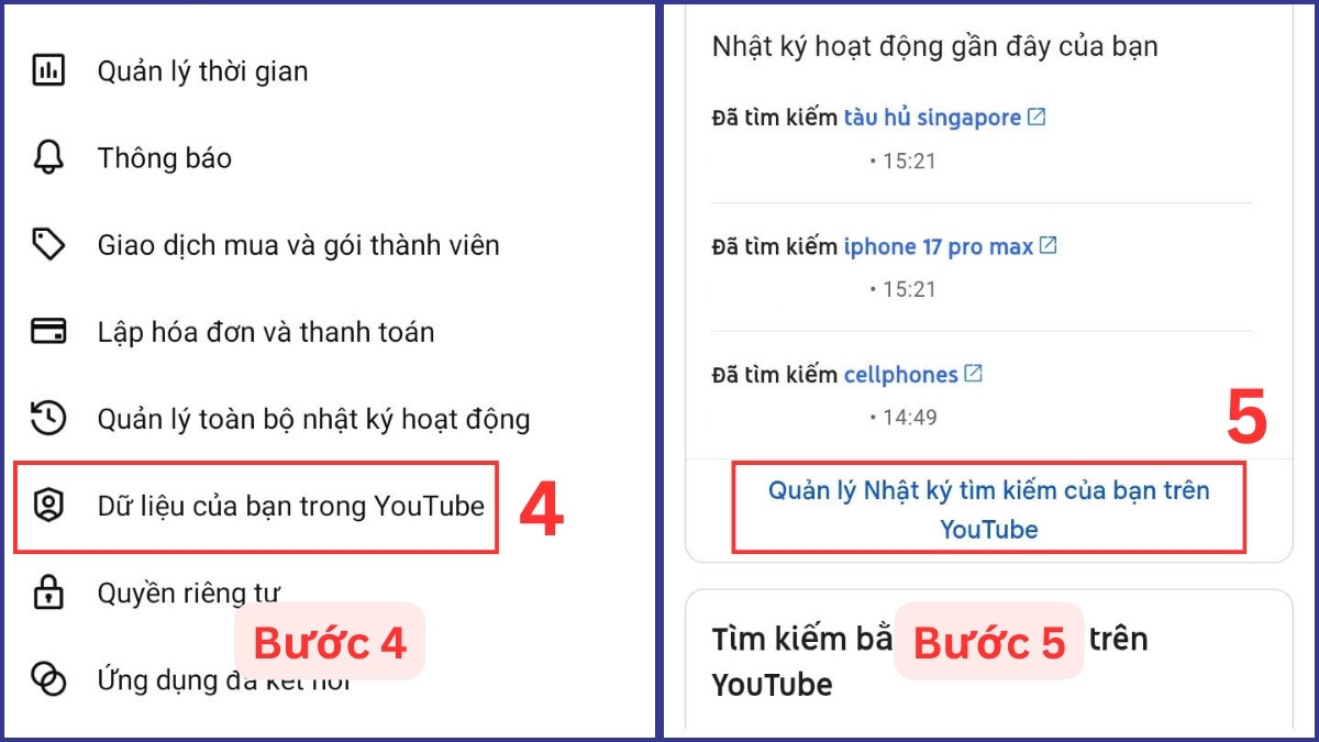 Tìm đến mục Quản lý Nhật ký tìm kiếm của bạn trên YouTube