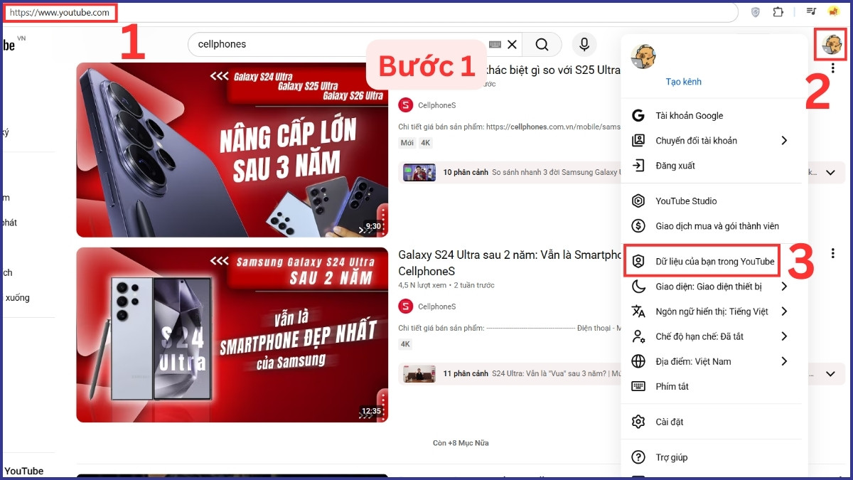 Tìm đến mục Dữ liệu của bạn trong YouTube