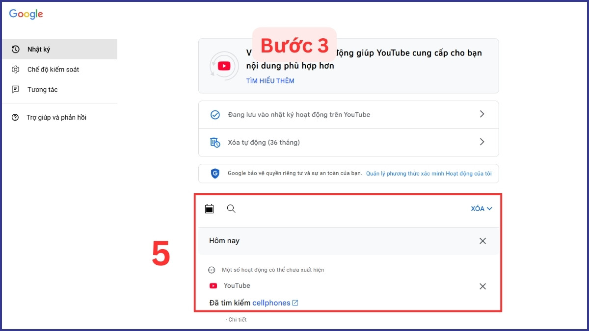 Xóa hoặc tìm kiếm lại những nội dung theo từ khóa, ngày cụ thể