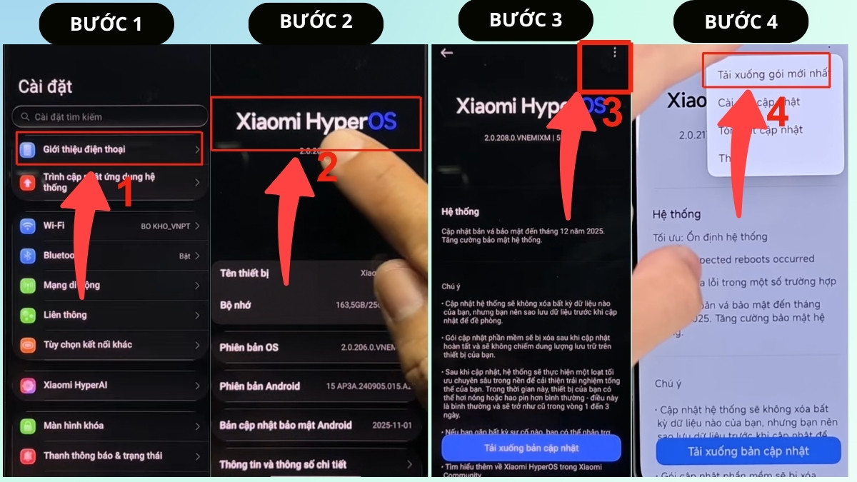 Thao tác cập nhật hệ thống