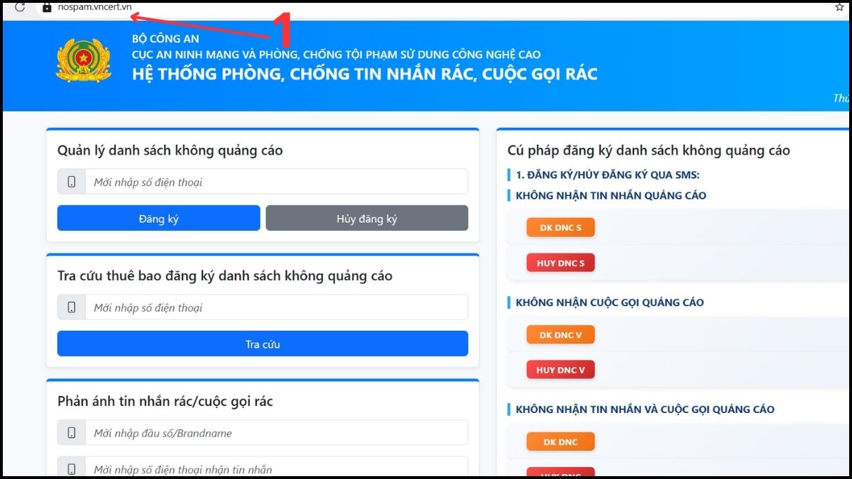 báo cáo cuộc gọi rác qua website