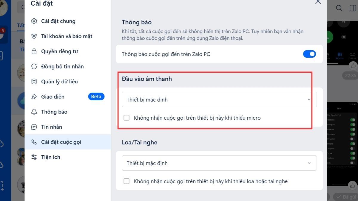 cấp quyền micro cho Zalo
