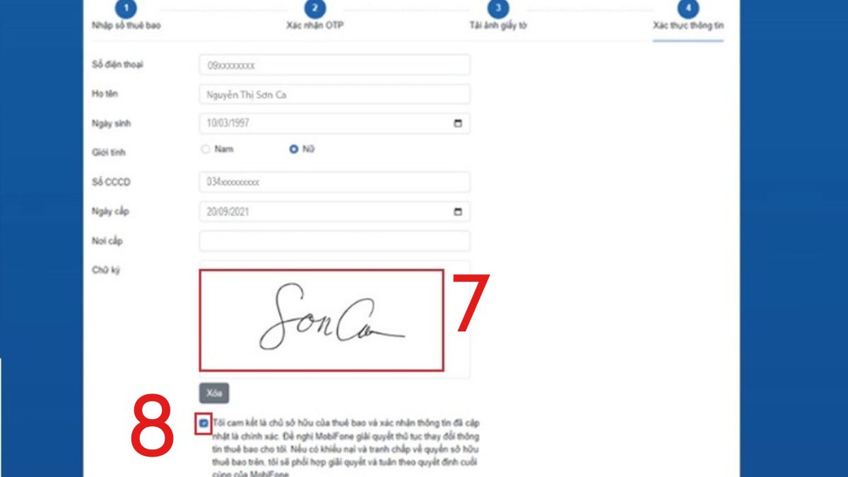 xác nhận cập nhật thông tin thuê bao MobiFone