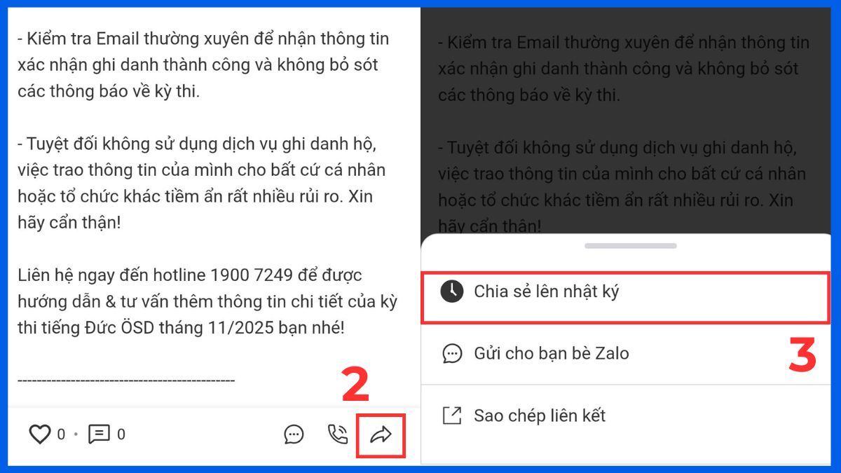 share bài viết trên Zalo