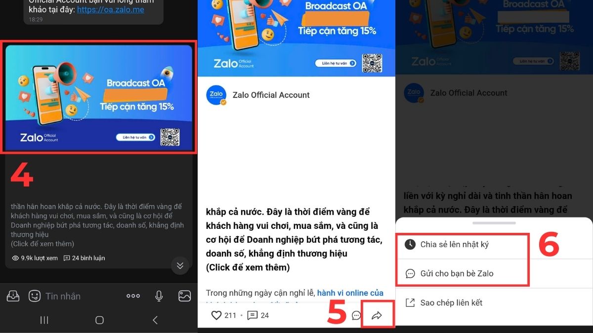  cách chia sẻ bài viết trên Zalo OA