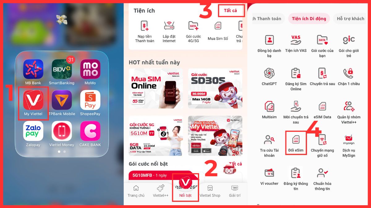 cách chuyển đổi esim viettel online