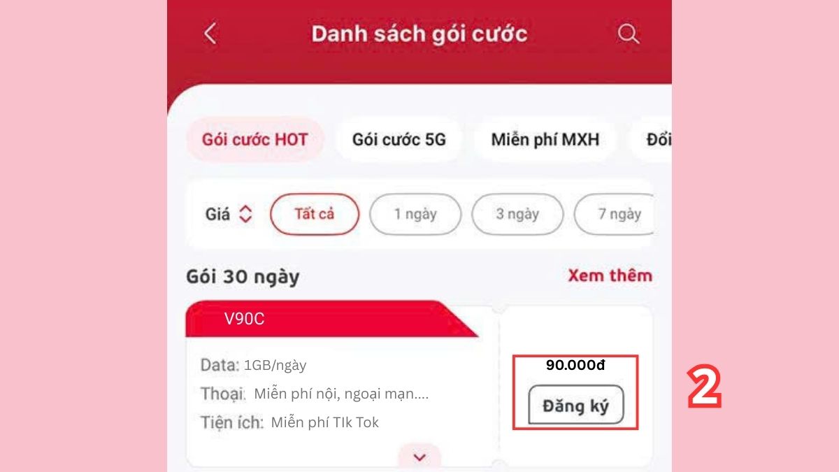 đăng ký gói v90c my viettel