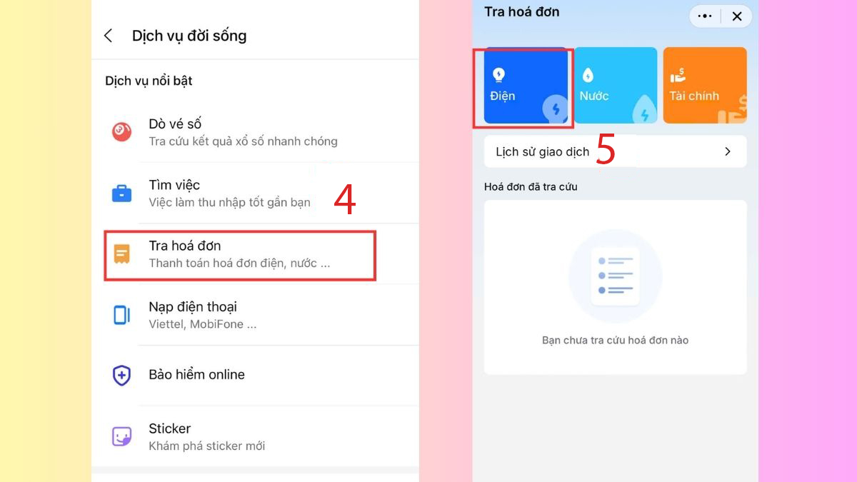 tra hóa đơn điện qua zalo