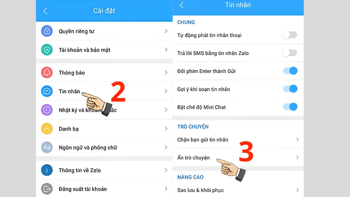 đổi mã pin cuộc trò chuyện ẩn trên Zalo điện thoại