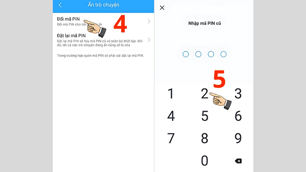 đổi mã pin trên Zalo