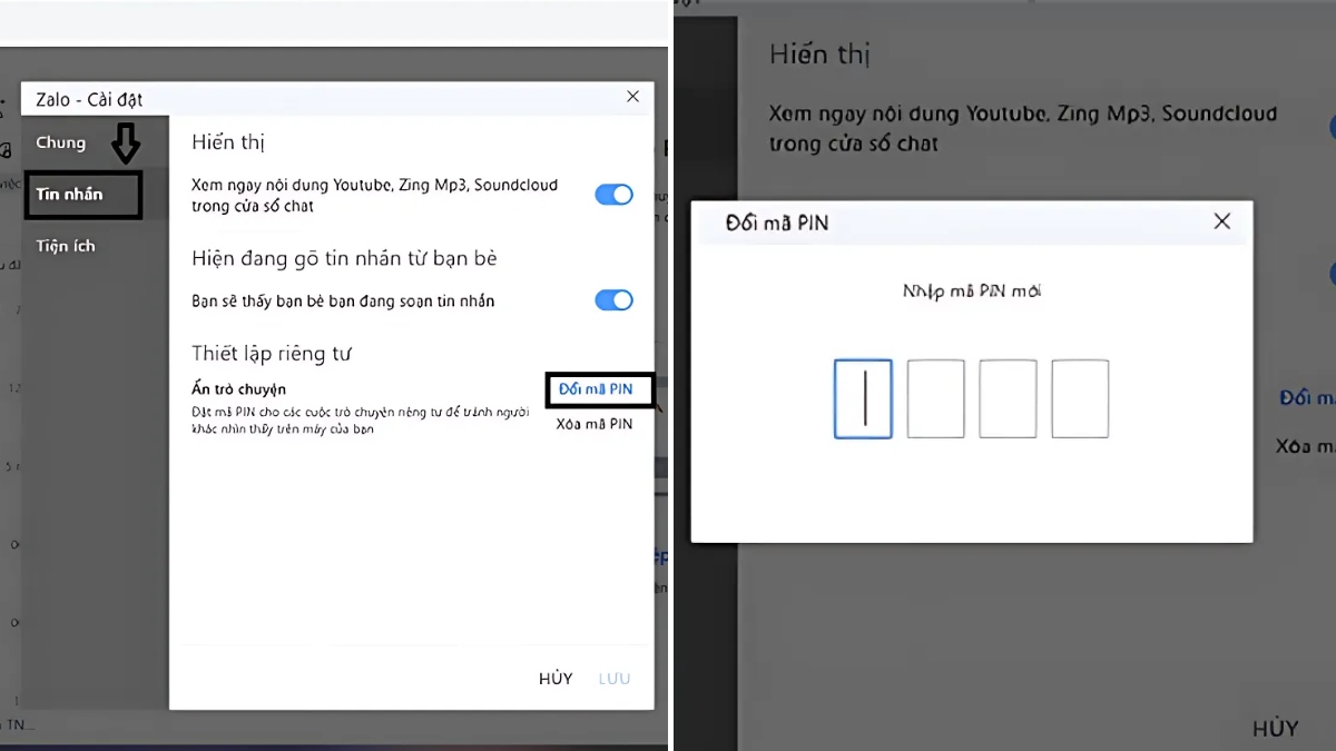 đổi mã pin Zalo trên máy tính