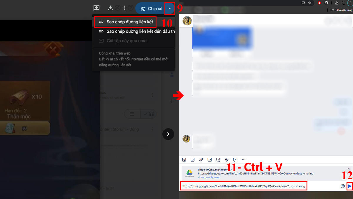 gửi liên kết video trên 100mb qua zalo