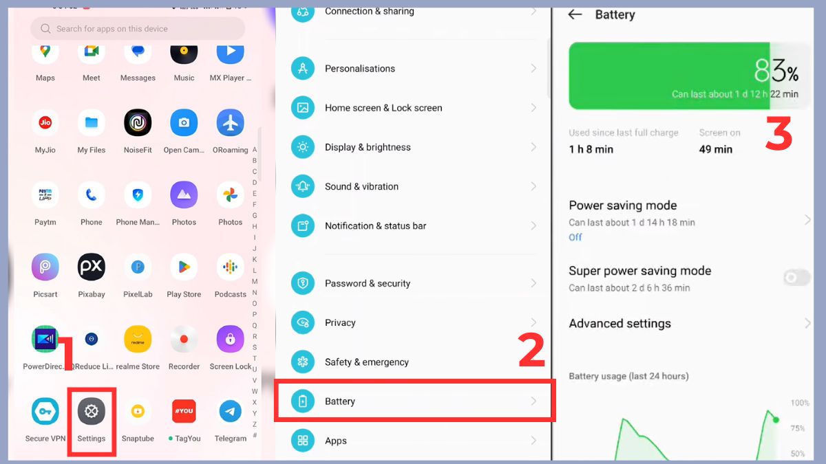 hiển thị thời gian sạc pin realme