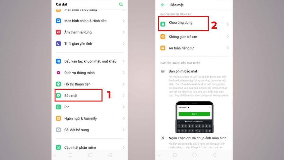 cách khoá ứng dụng điện thoại realme