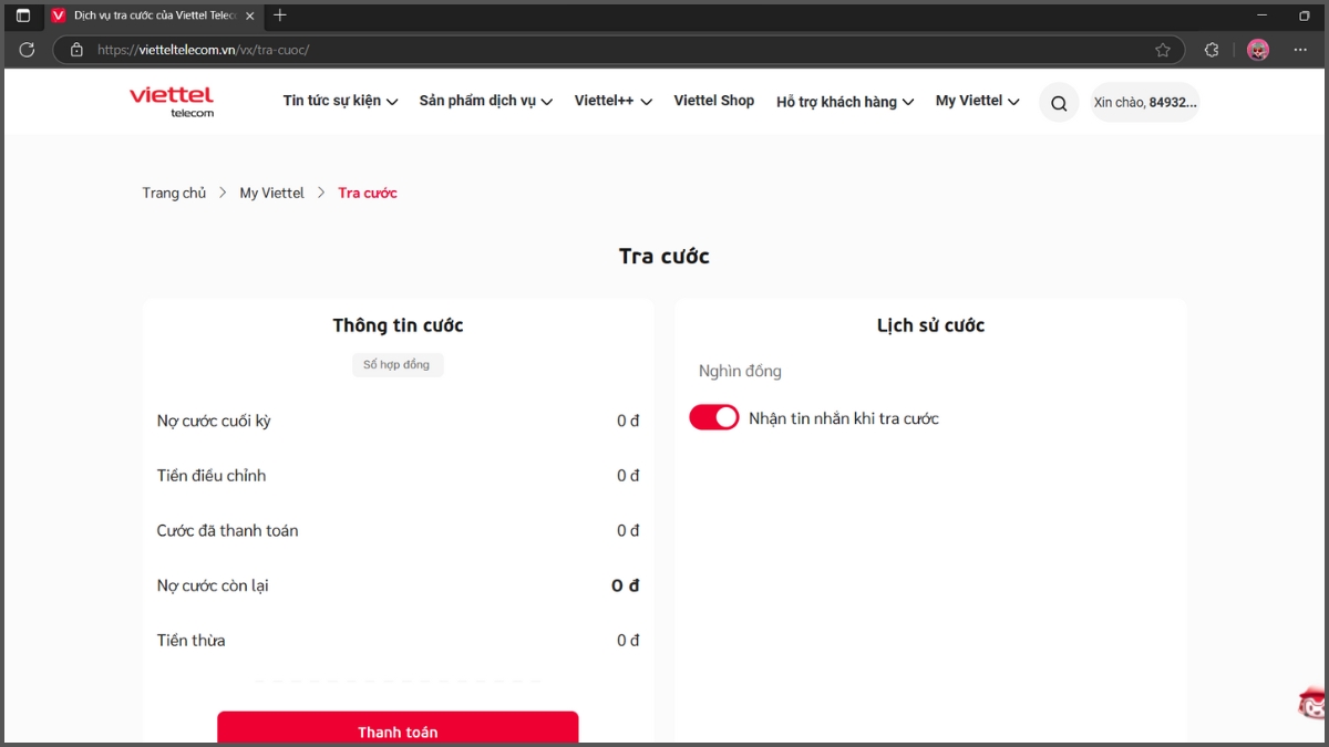 xem gói cước đang sử dụng