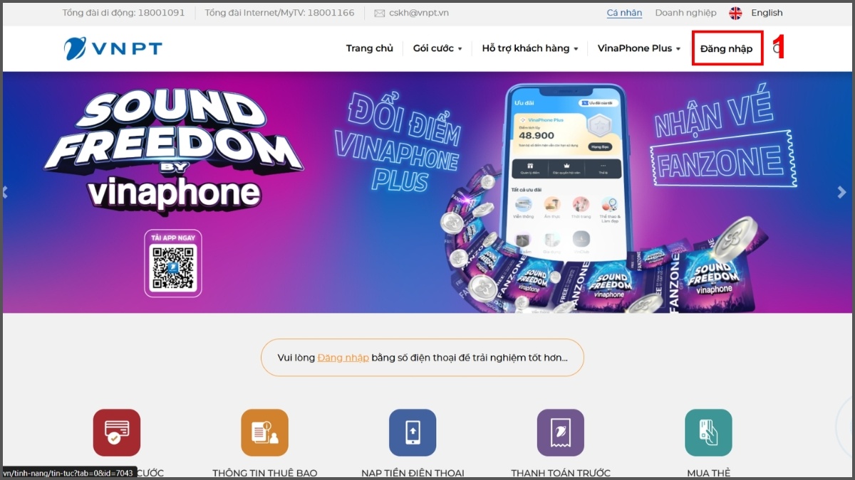 cách kiểm tra gói cước đang sử dụng website vinaphone