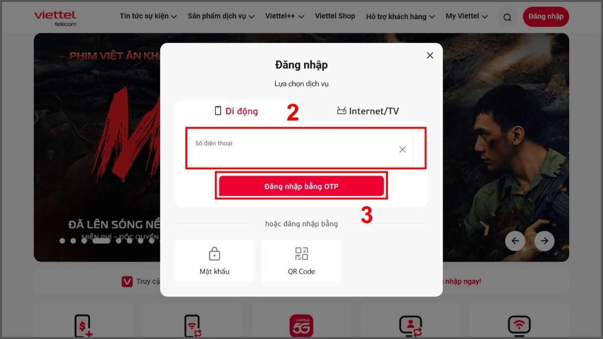 đăng nhập website my viettel