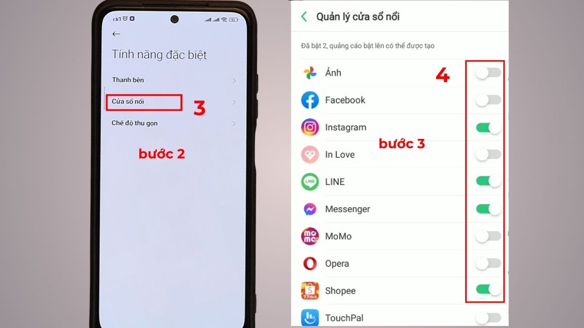 cách bật cửa sổ nổi realme