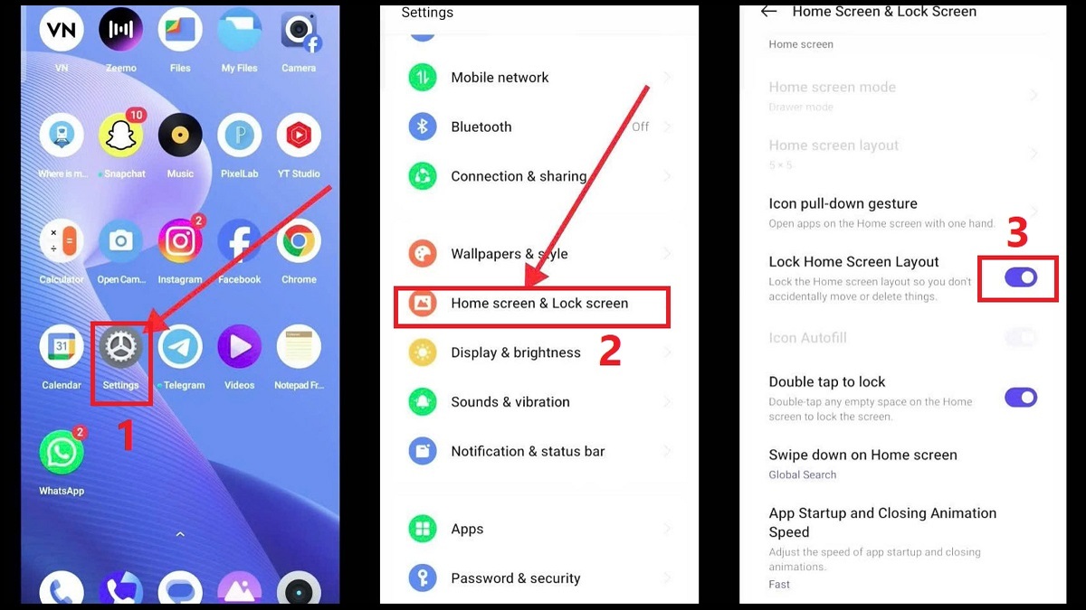 bố cục màn hình chính realme bị khóa