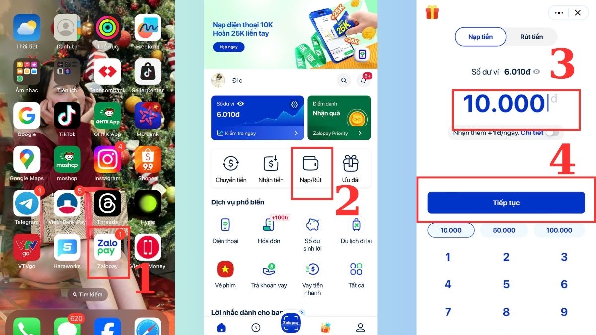 nạp tiền vào ZaloPay từ tài khoản điện thoại
