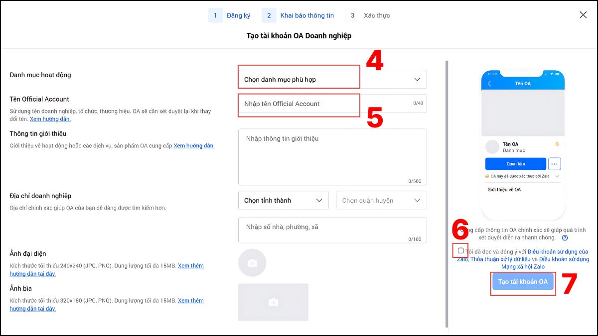 tài khoản zalo oa
