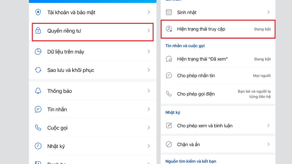 hiển thị chế độ đã xem trên Zalo