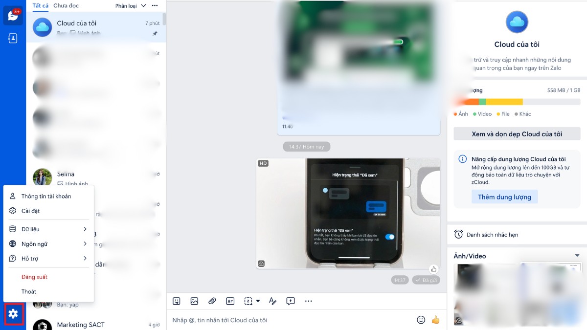 cách tắt đã xem trên zalo máy tính