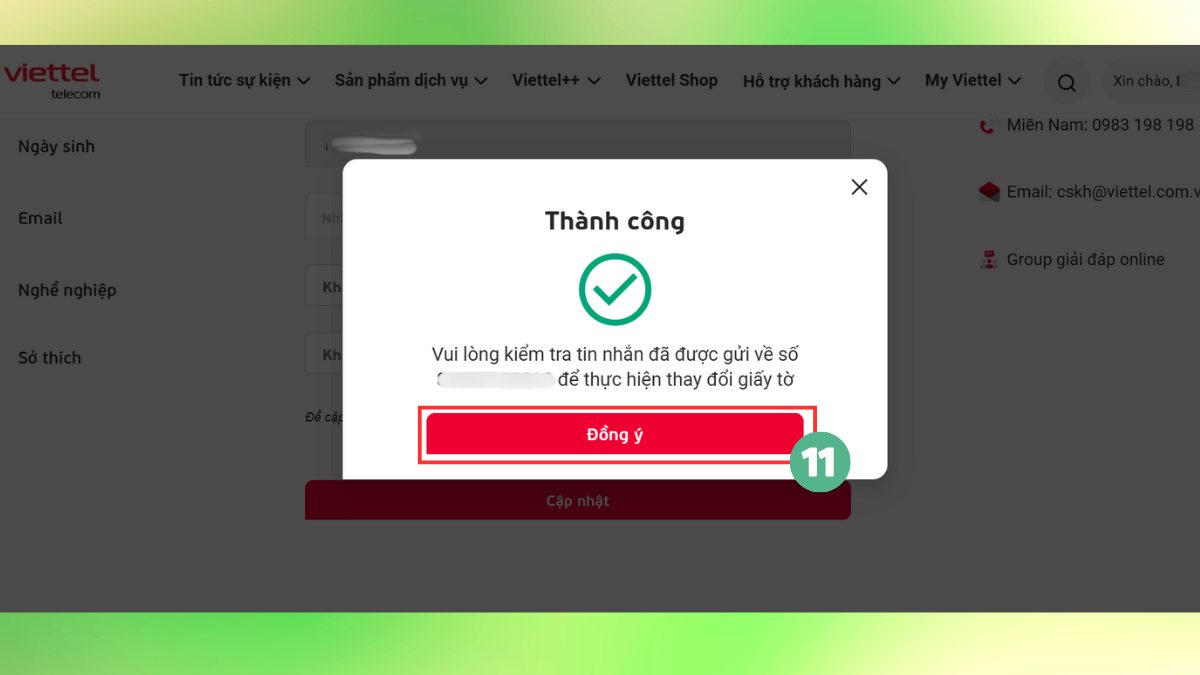 cập nhật thông tin cho thuê bao viettel