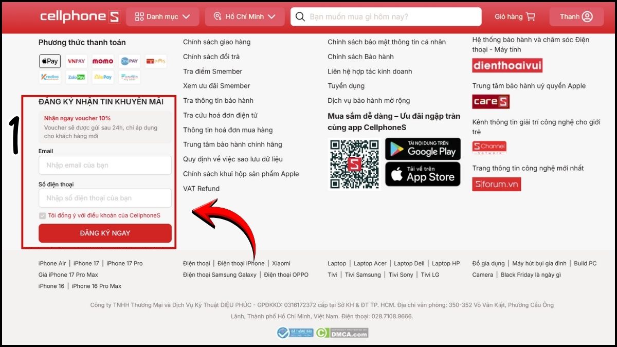 ưu đãi CellphoneS qua email