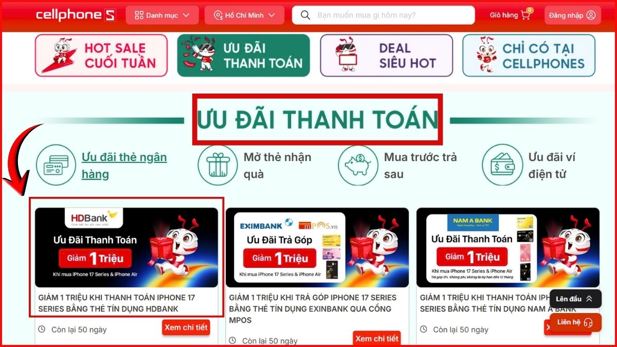 chương trình khuyến mãi CellphoneS với ngân hàng