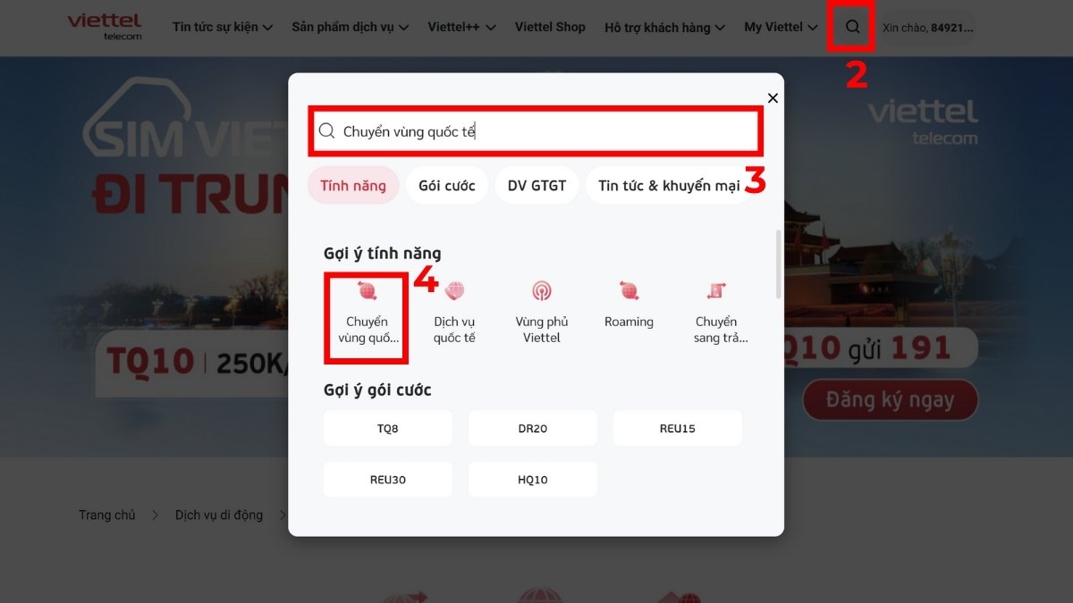 dịch vụ chuyển vùng quốc tế sim viettel