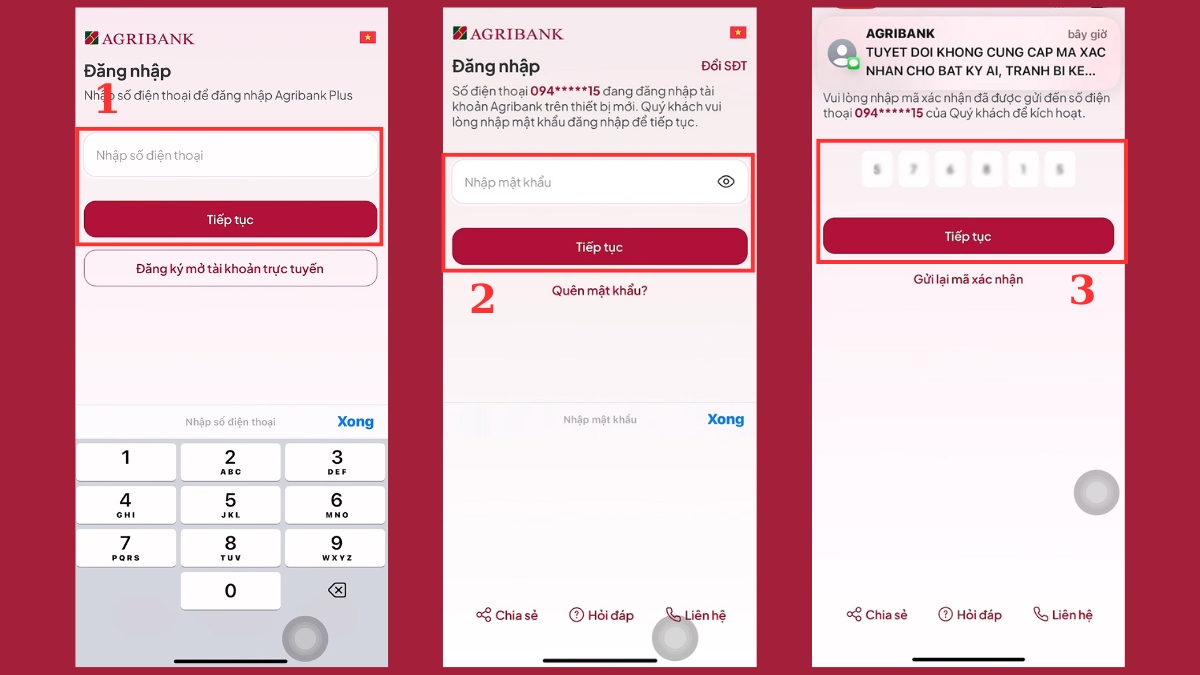 đăng nhập e mobile banking agribank trên app
