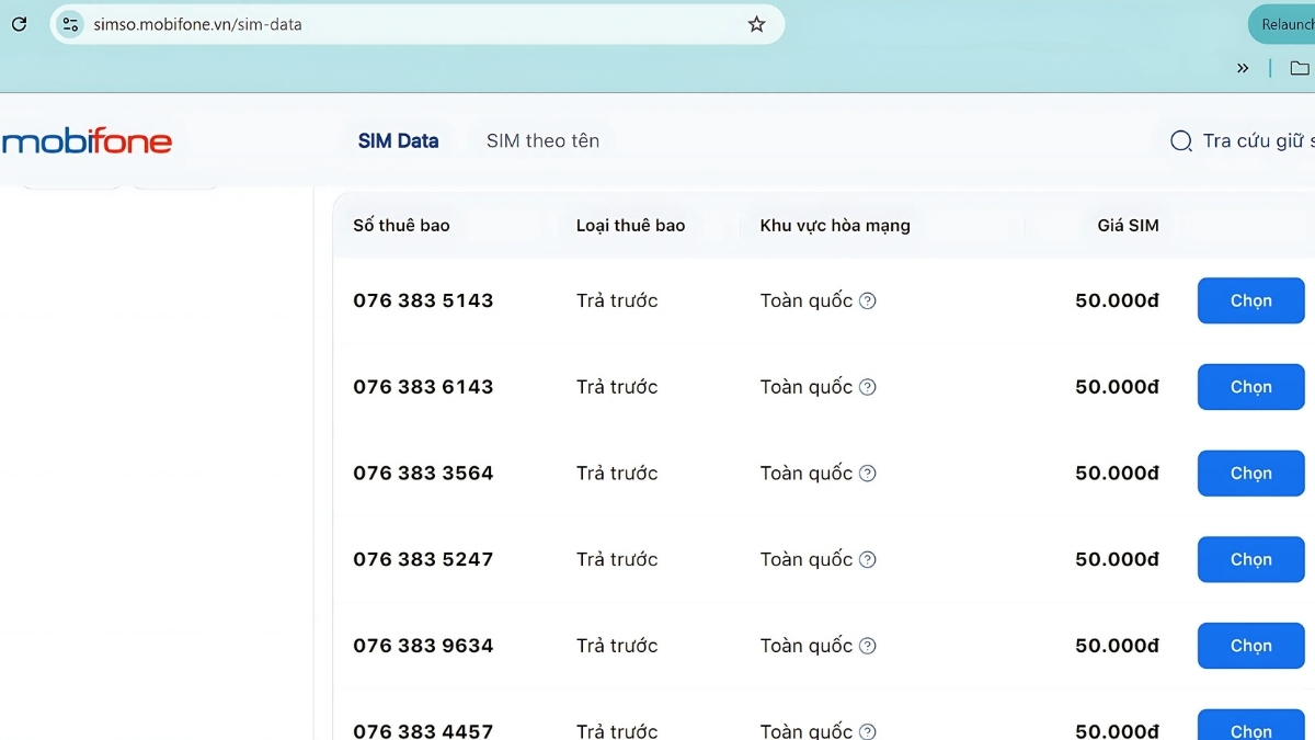 Chọn sim và đầu số mobifone