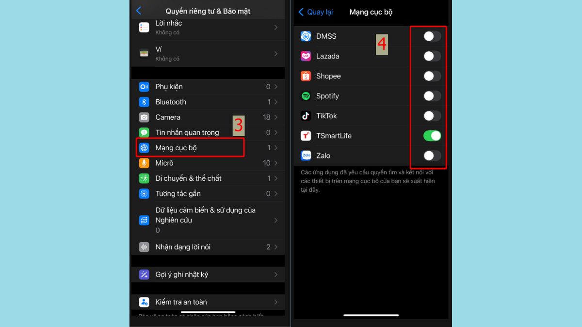 mở mạng cục bộ trên iphone