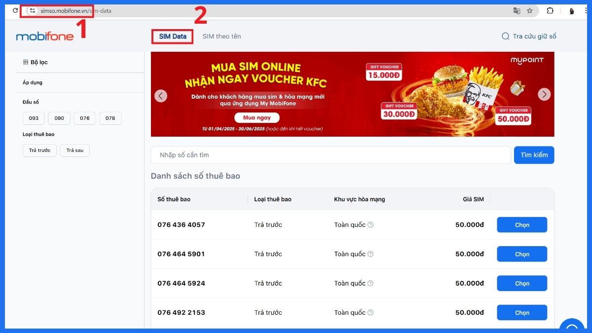 website mua SIM MobiFone