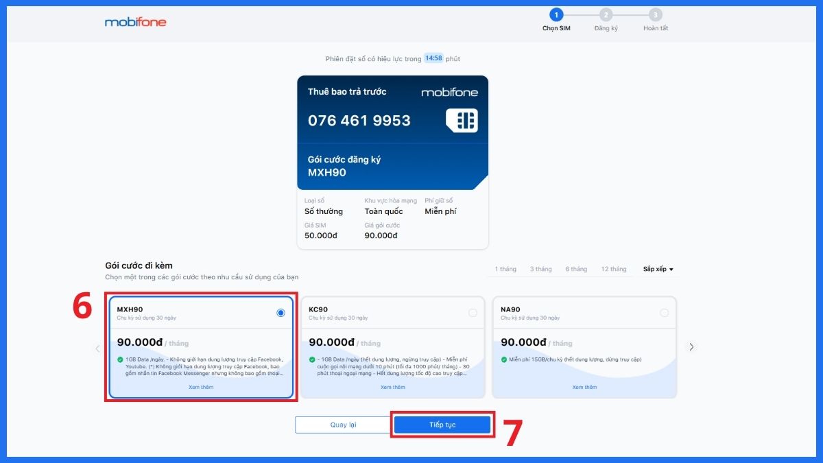 tự chọn gói cước SIM MobiFone
