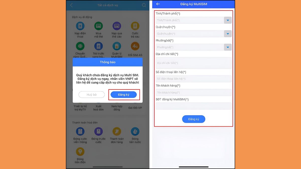 hoàn tất đăng ký MultiSIM VinaPhone