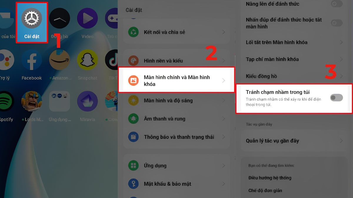 tắt chế độ chạm khi đút túi trên realme