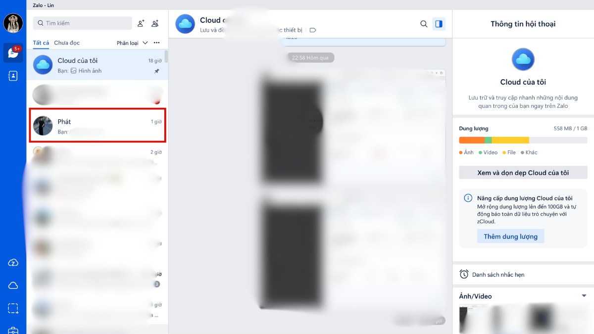 bật tin nhắn tự xoá zalo PC